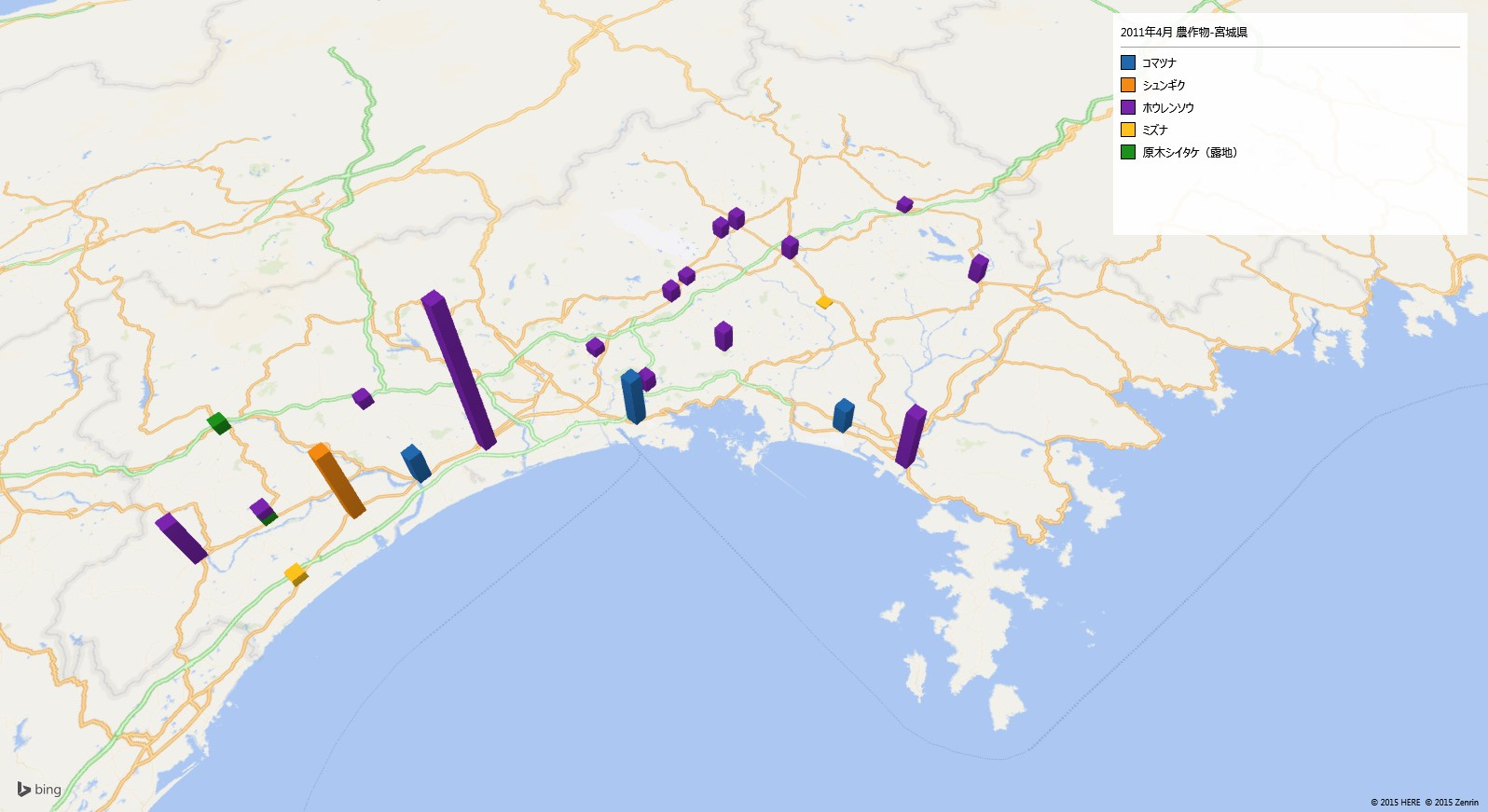 宮城県の放射性ヨウ素の汚染地図